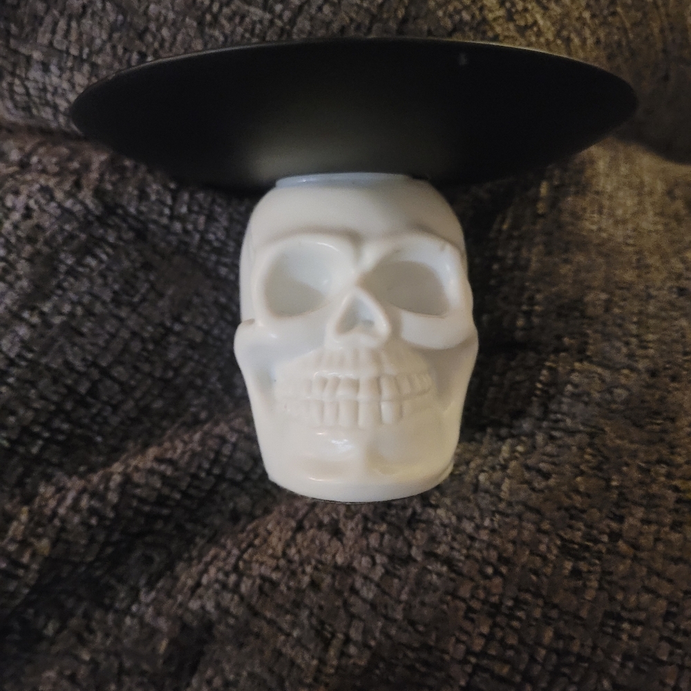 White Skull with Black candle holder